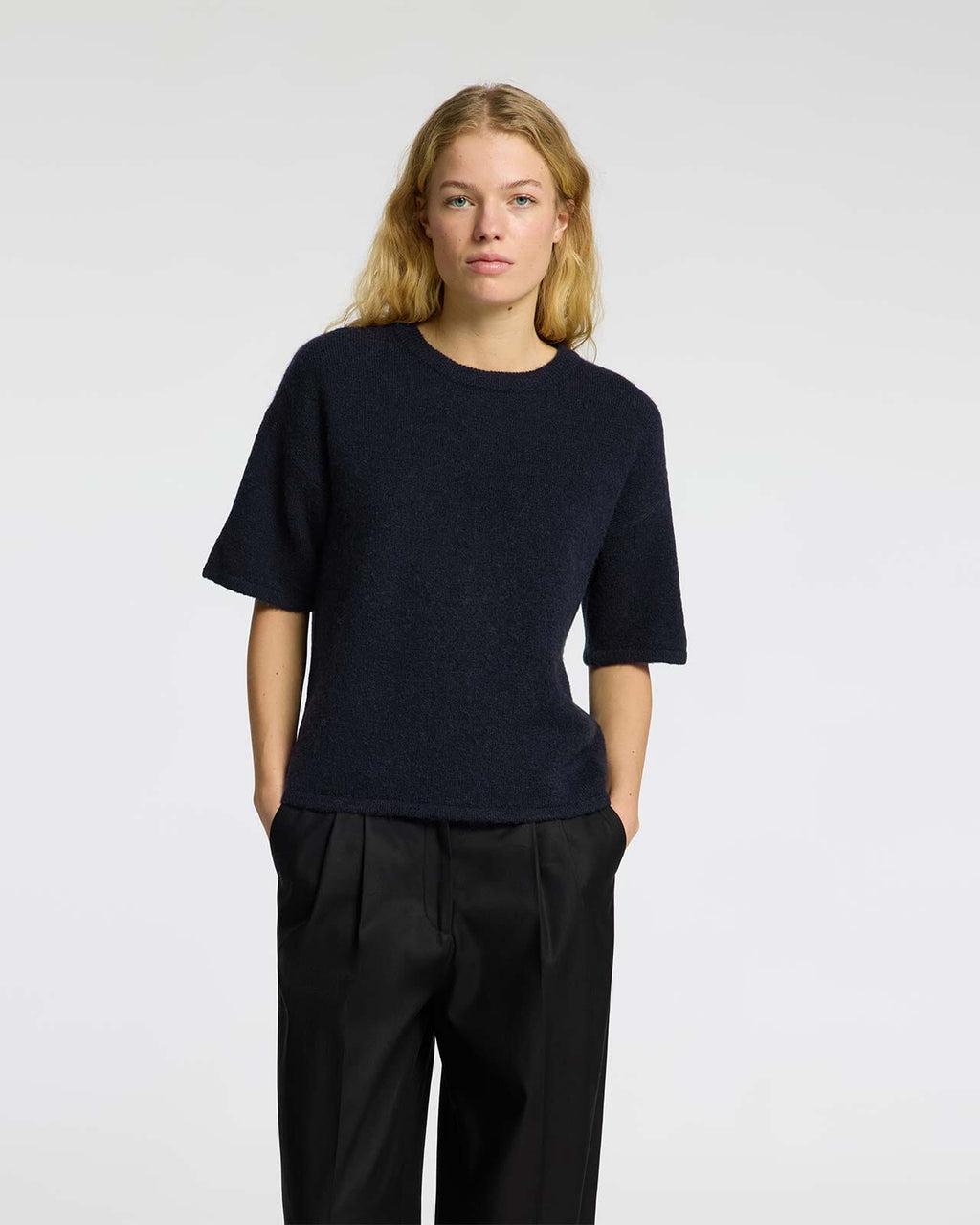 SELECTED FEMME Strikket Topp Maline Liliana 2/4 Knit O-neck  - Dark Sapphire/ Melange