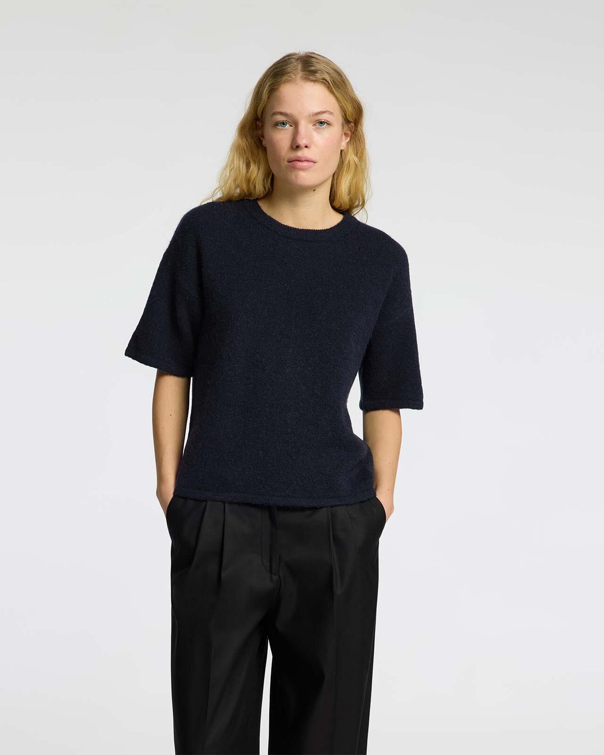 SELECTED FEMME Strikket Topp Maline Liliana 2/4 Knit O-neck  - Dark Sapphire/ Melange