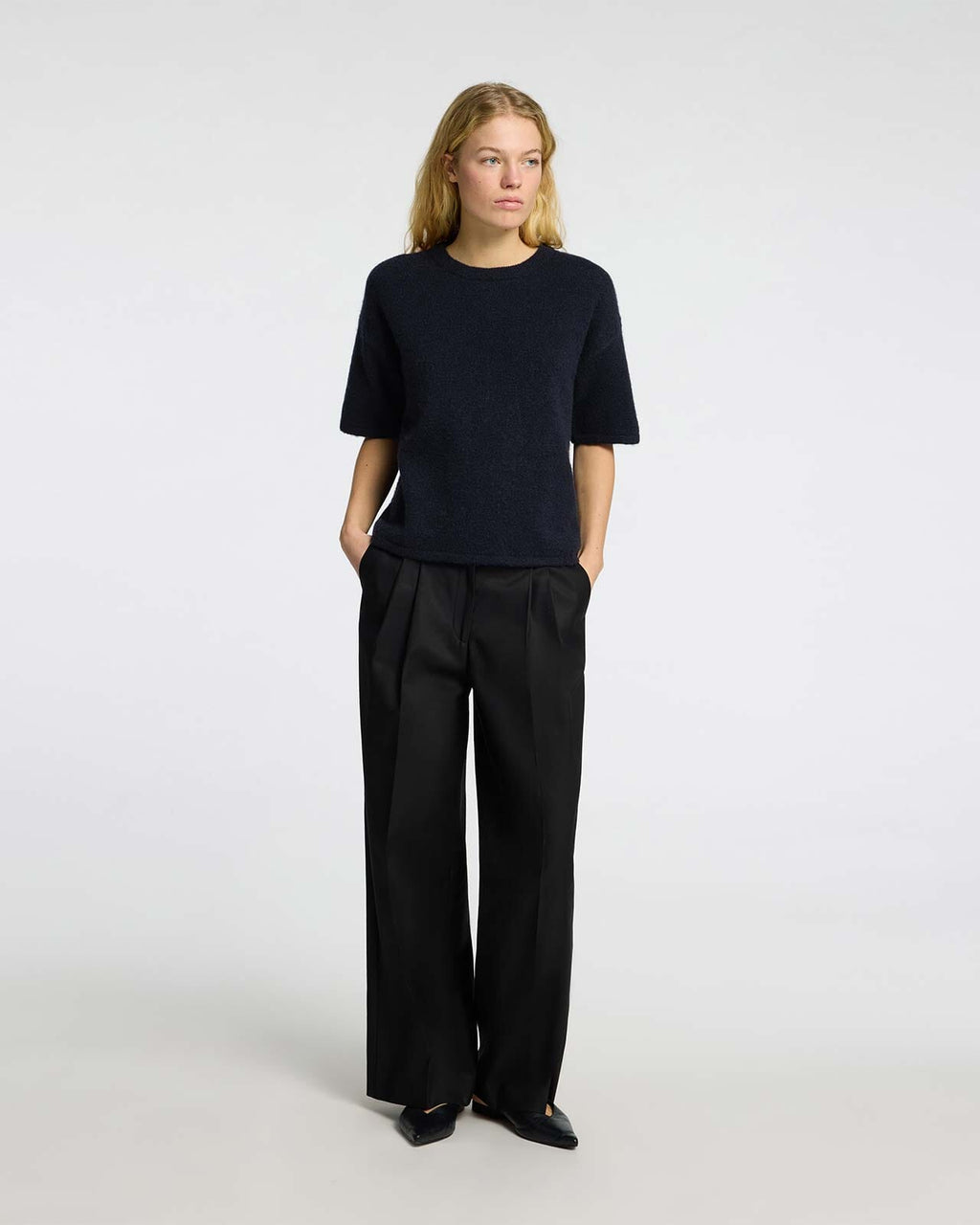 SELECTED FEMME Strikket Topp Maline Liliana 2/4 Knit O-neck  - Dark Sapphire/ Melange