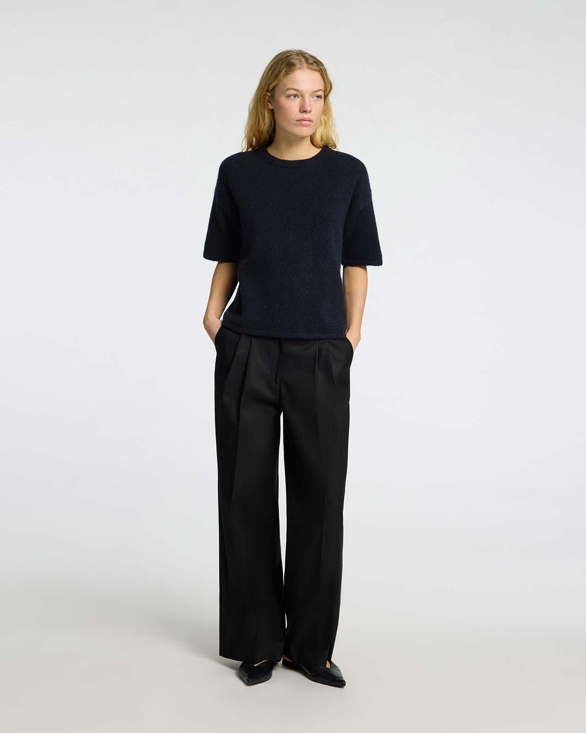 SELECTED FEMME Strikket Topp Maline Liliana 2/4 Knit O-neck  - Dark Sapphire/ Melange