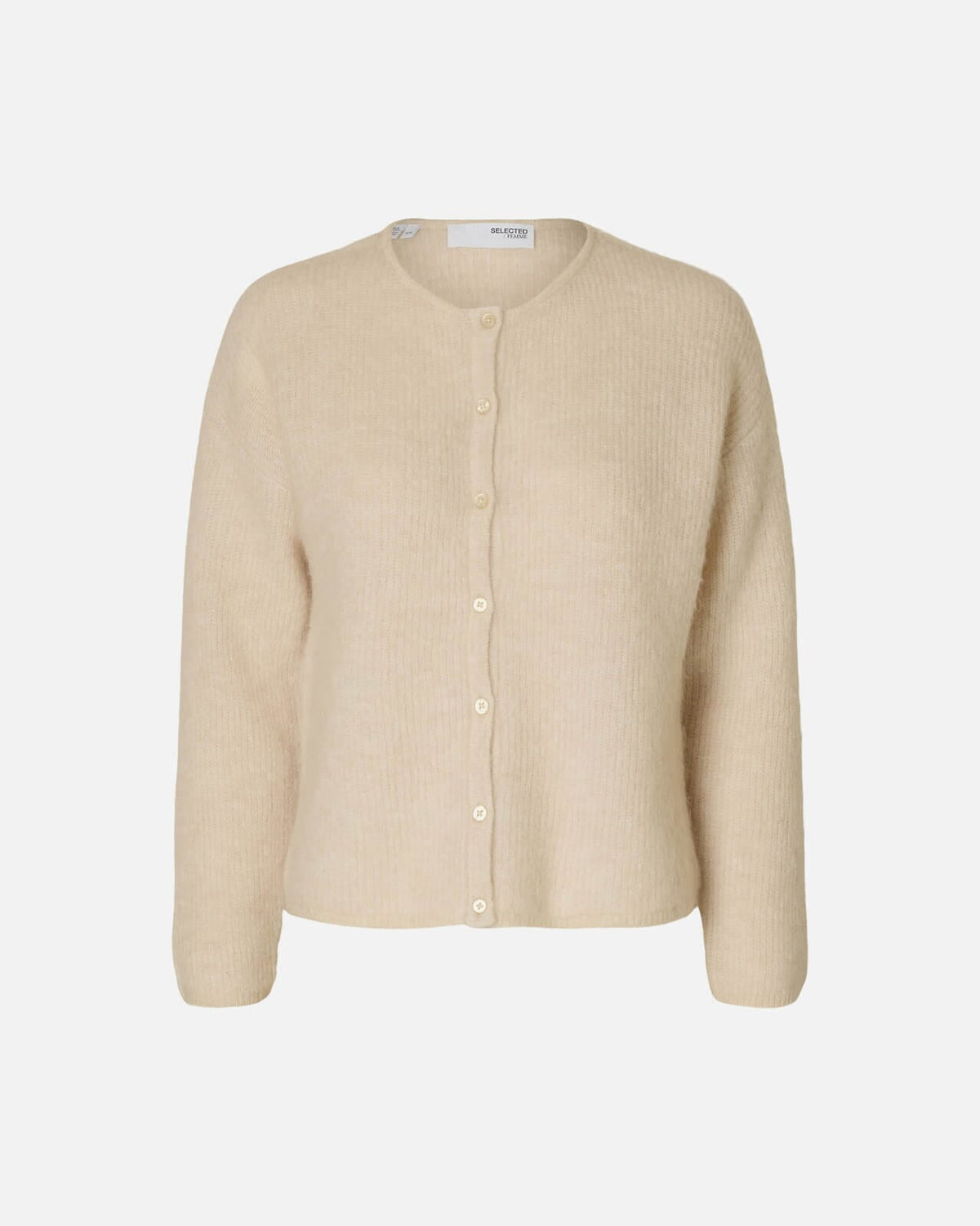SELECTED FEMME Cardigan Sia Ras Ullmiks LS Knit O-neck - Birch/ Melange