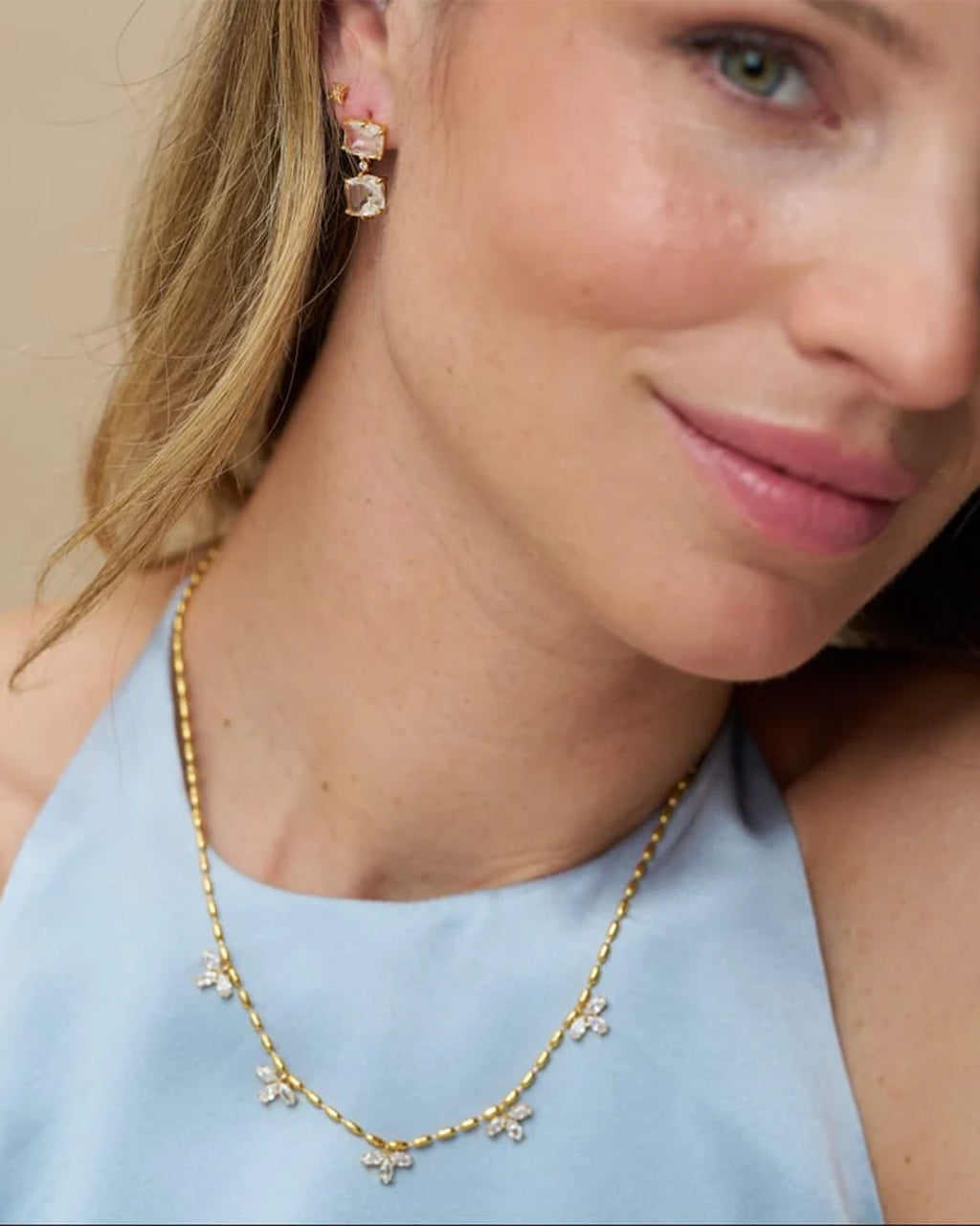 ORELIA Kjede Crystal Marquise Drop - Pale Gold