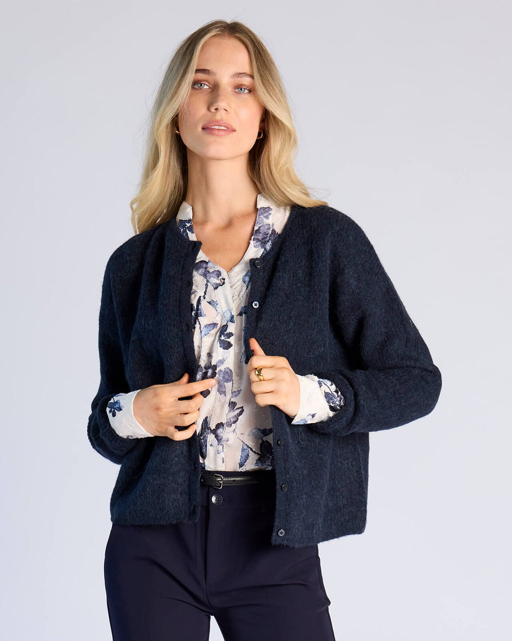 SELECTED FEMME Cardigan Sia Ras Ullmiks LS Knit O-neck - Dark Sapphire/ Melange