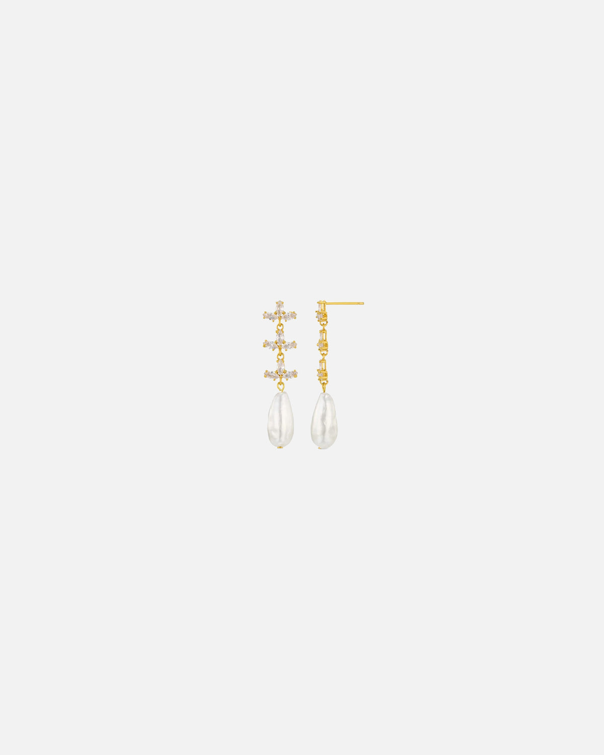 ORELIA Øredobber Crystal Navette & Pearl Drop - Pale Gold