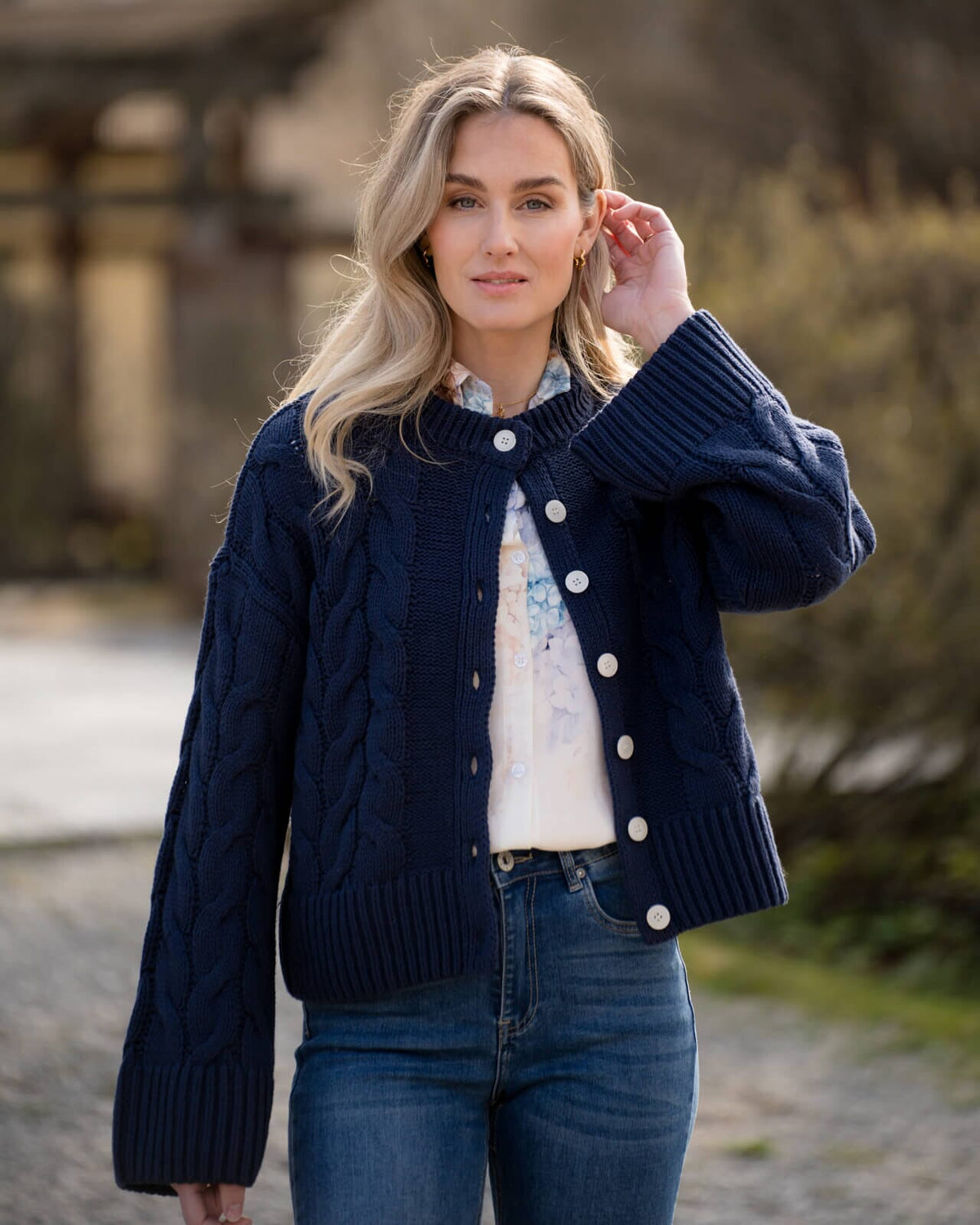 VERO MODA Strikket Cardigan Svea Thea LS O-neck Cable - Navy Blazer