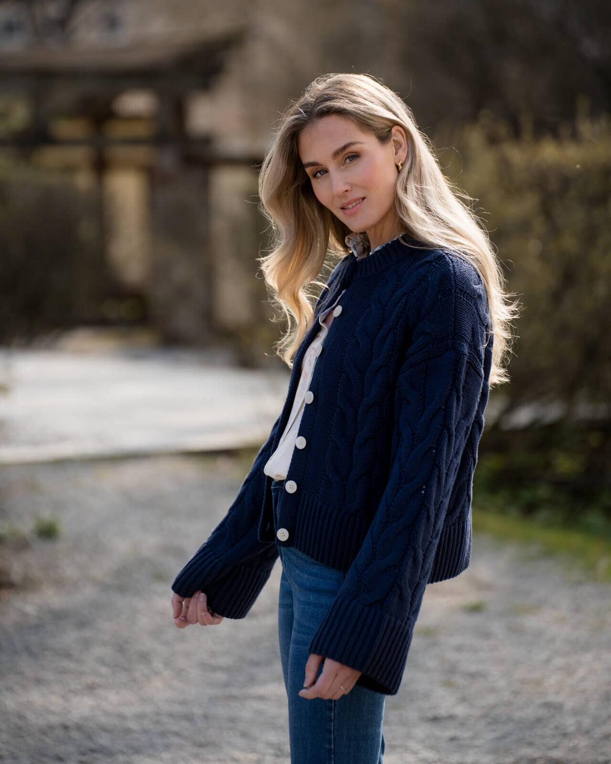 VERO MODA Strikket Cardigan Svea Thea LS O-neck Cable - Navy Blazer