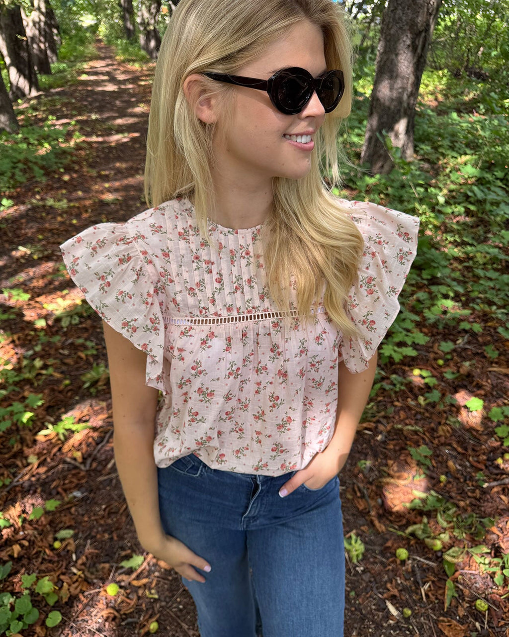 ONLY Topp Asha SL Frill O-neck - Rose Quartz/ Summer Garden Flower