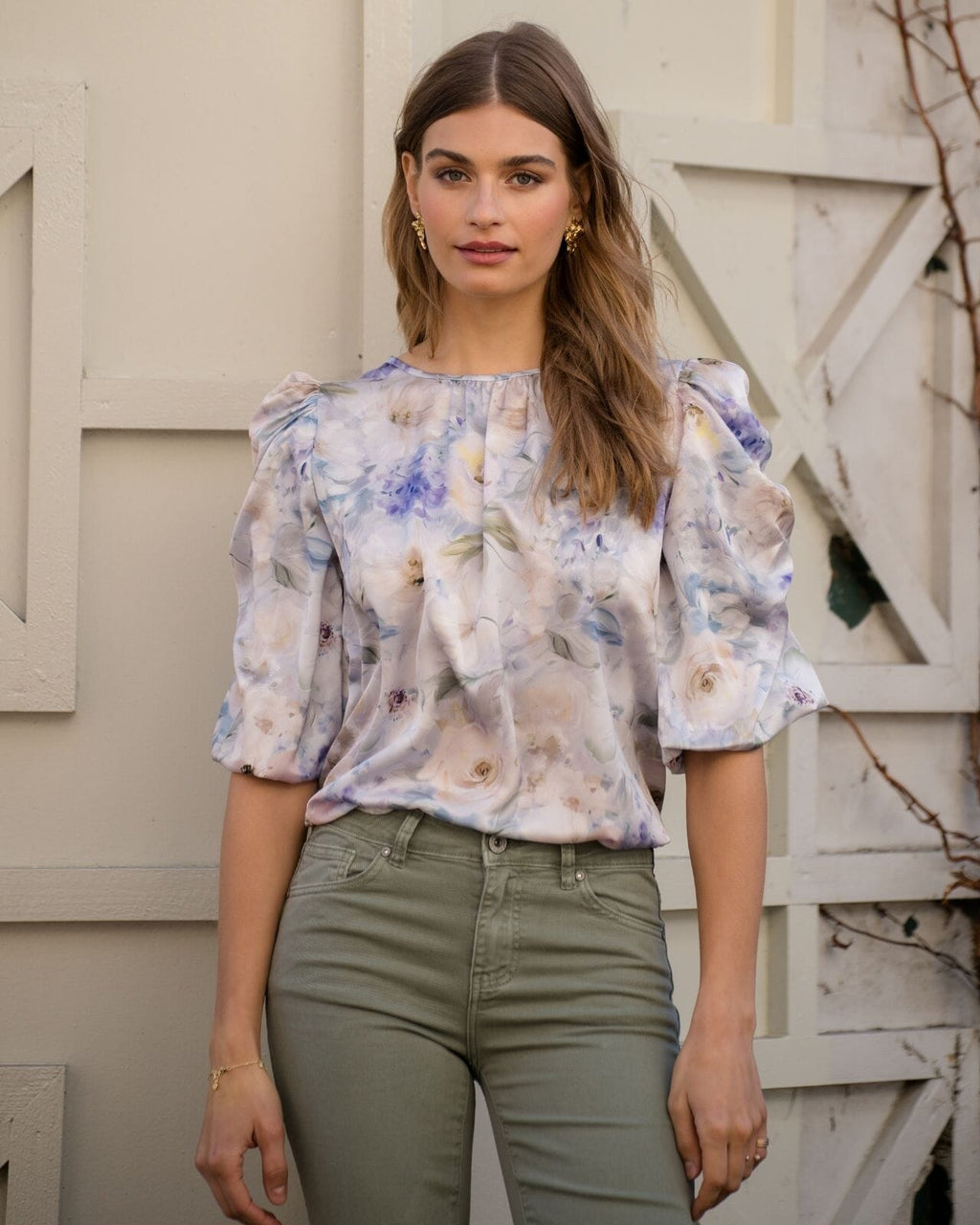 FLOYD Topp Mindy Flor - Offwhite/ Silver/ Lavendel