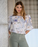FLOYD Topp Mindy Flor - Offwhite/ Silver/ Lavendel