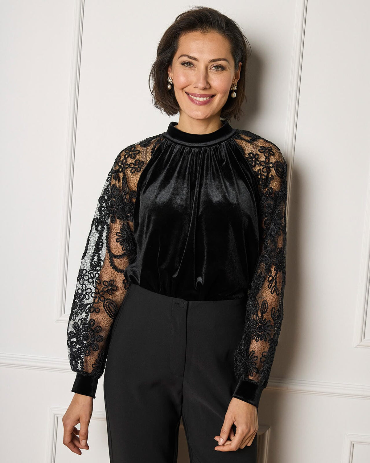 FLOYD Bluse Britney Velvet Lace - Black