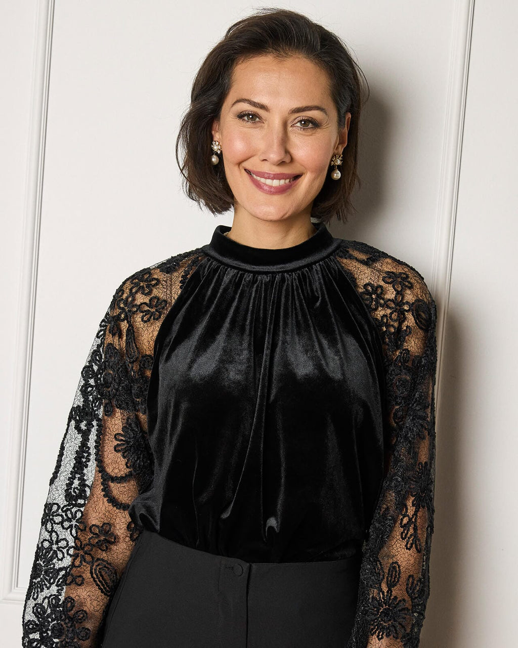 FLOYD Bluse Britney Velvet Lace - Black