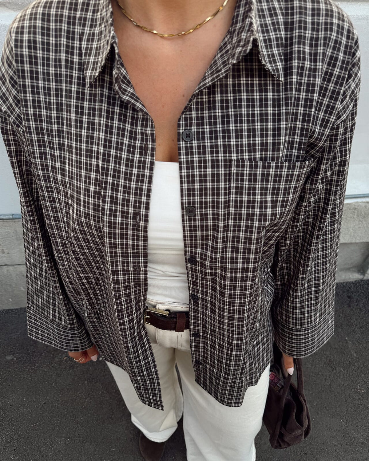 VERO MODA Skjorte Kara LS Loose Check - Chocolate Torte Picca