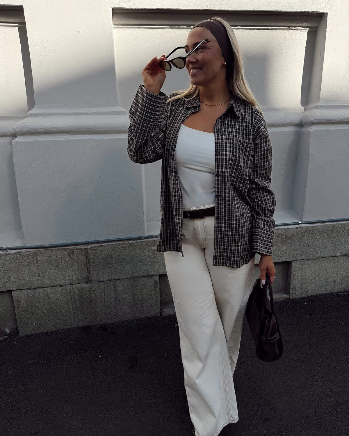 VERO MODA Skjorte Kara LS Loose Check - Chocolate Torte Picca
