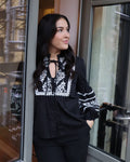 VERO MODA Bluse Emola LS - Black/ Cloud Dancer Emb.