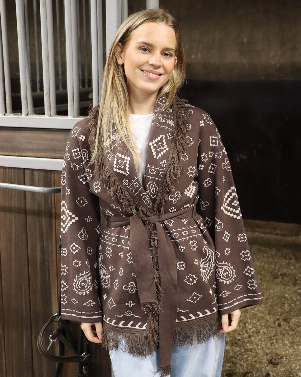 VERO MODA Cardigan Scarlett LS Tassle Jacquard - Chocolate Martini
