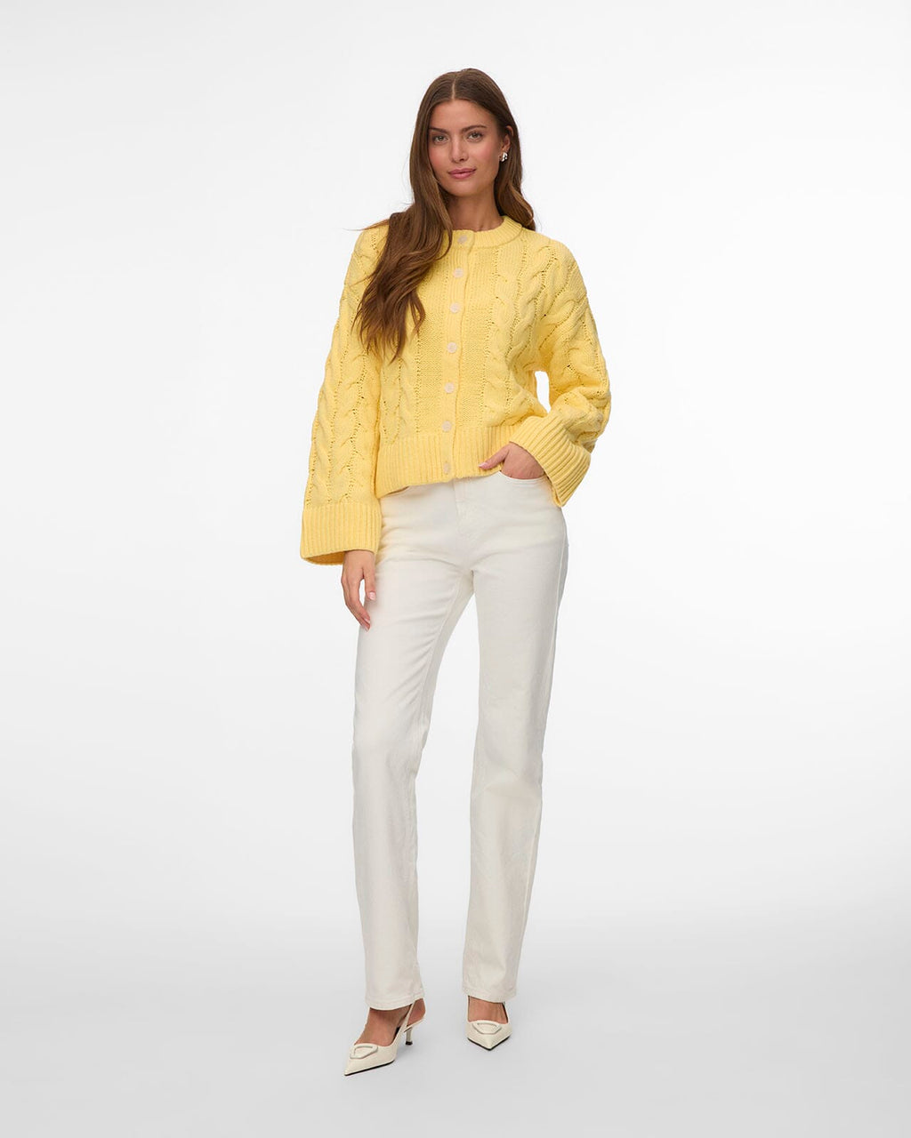 VERO MODA Strikket Cardigan Svea Thea LS O-neck Cable - Pale Banana