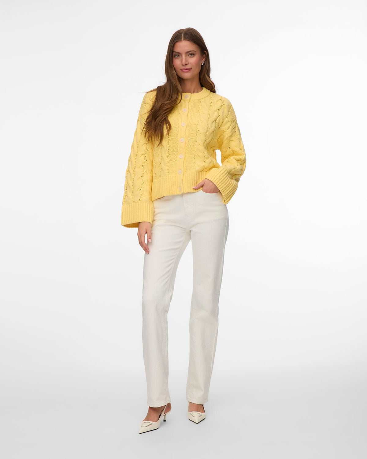 VERO MODA Strikket Cardigan Svea Thea LS O-neck Cable - Pale Banana
