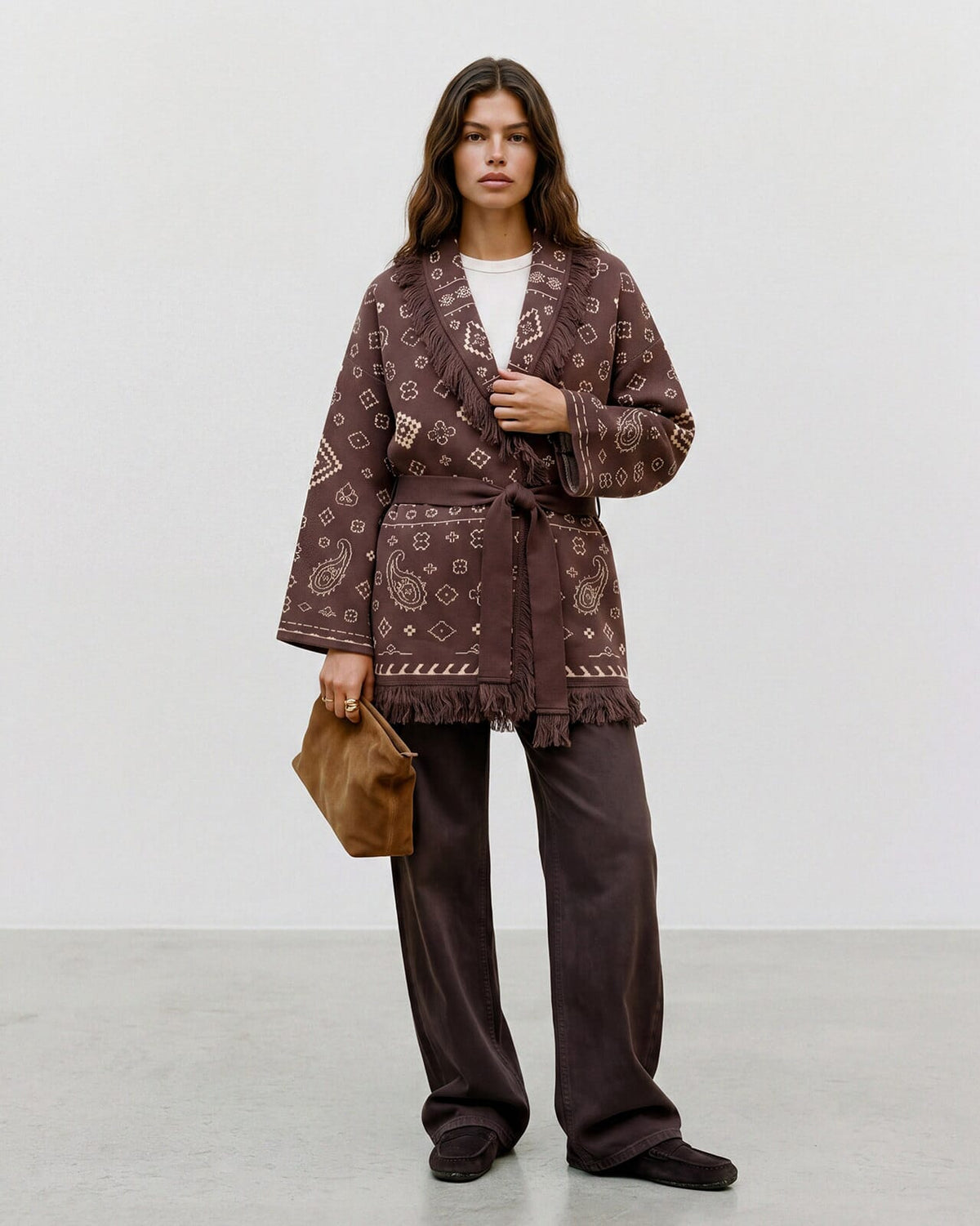 VERO MODA Cardigan Scarlett LS Tassle Jacquard - Chocolate Martini