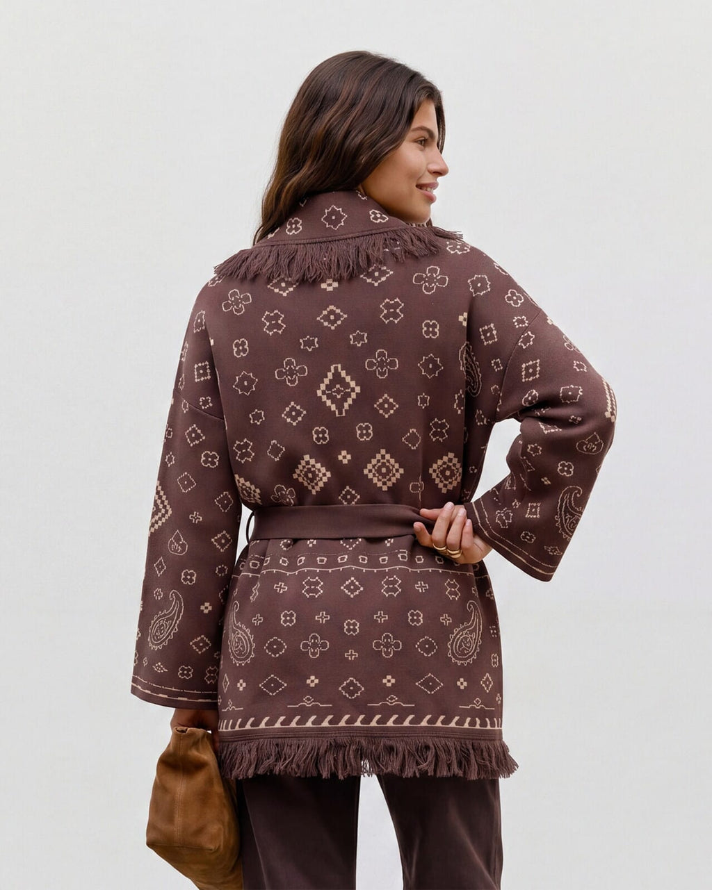 VERO MODA Cardigan Scarlett LS Tassle Jacquard - Chocolate Martini