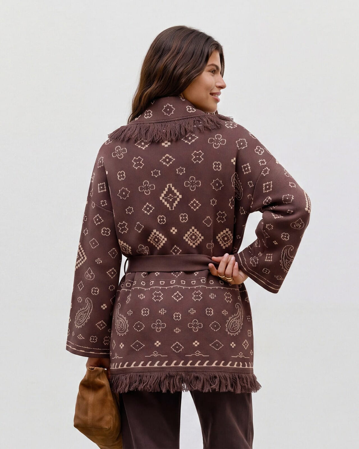 VERO MODA Cardigan Scarlett LS Tassle Jacquard - Chocolate Martini