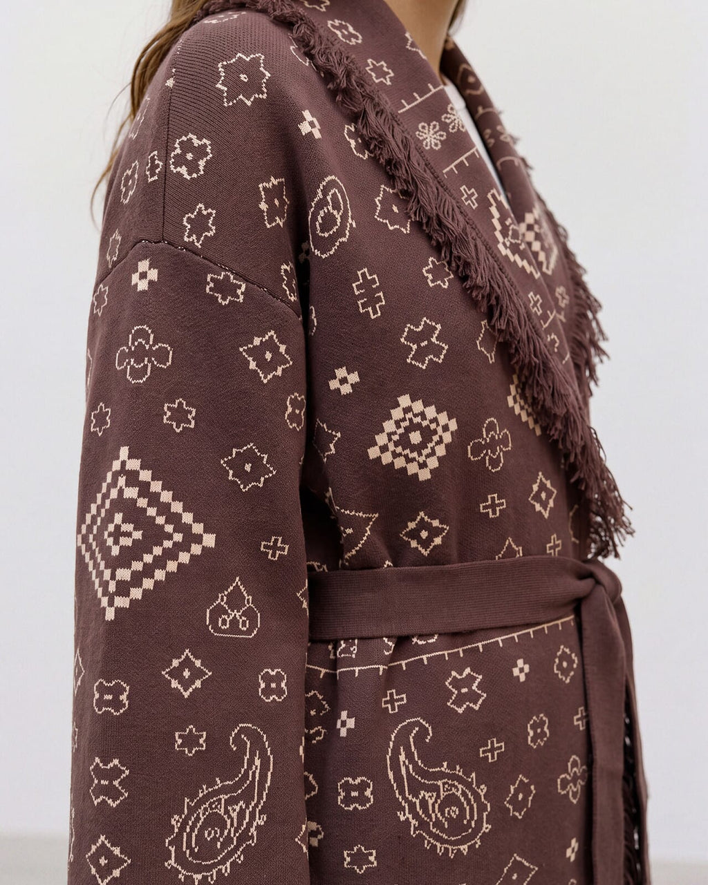 VERO MODA Cardigan Scarlett LS Tassle Jacquard - Chocolate Martini
