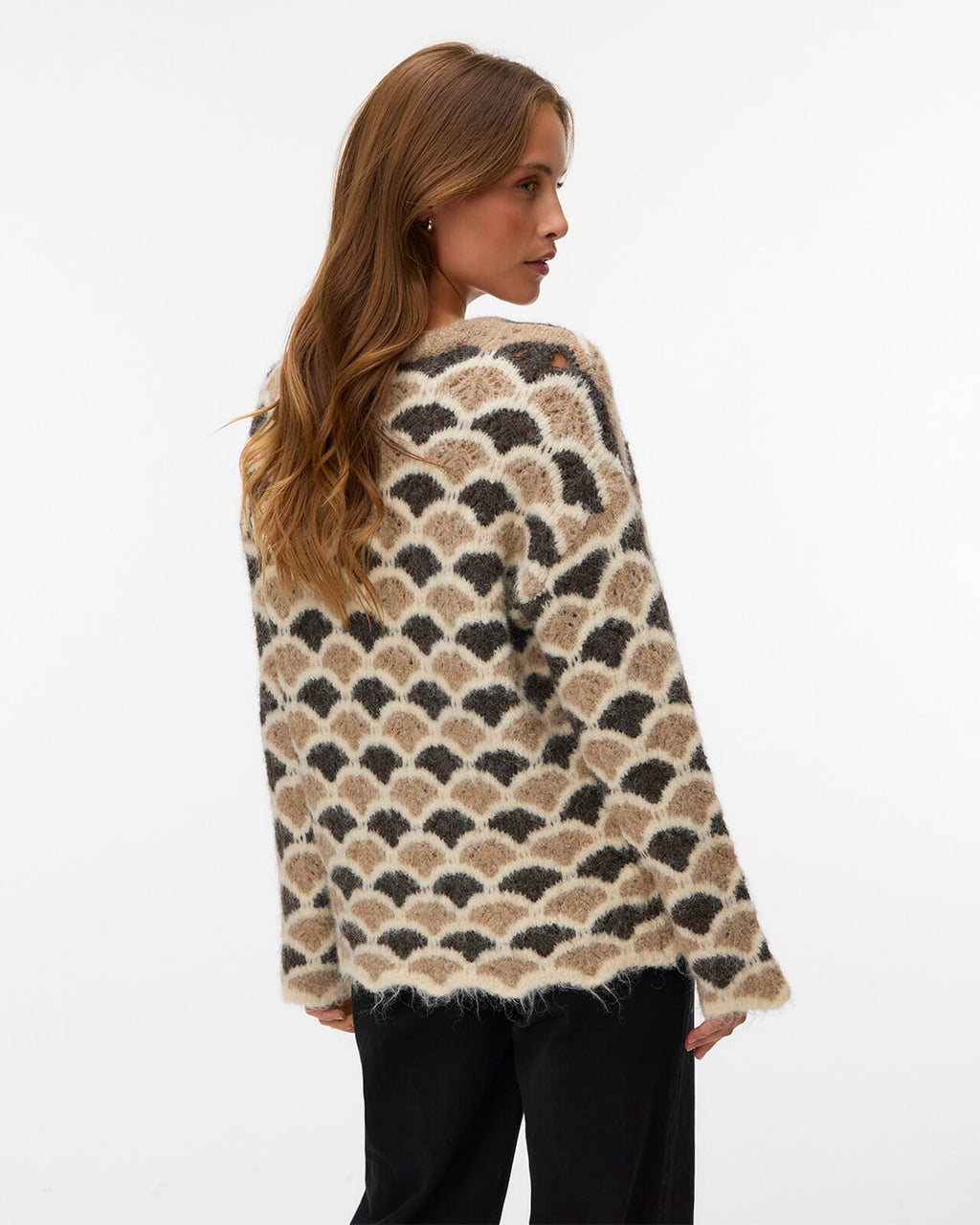 VERO MODA Strikkegenser Annabelle LS O-neck Pullover - Silver Mink/ Chocolate Torte/ Birch
