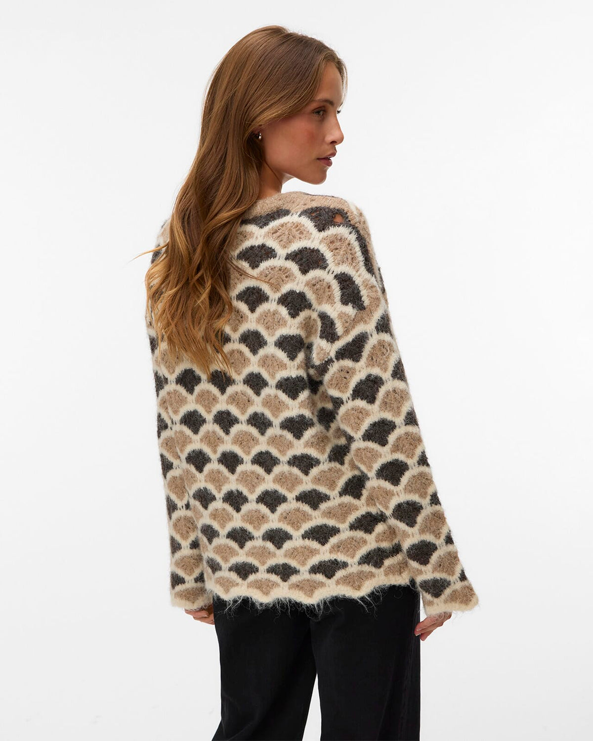 VERO MODA Strikkegenser Annabelle LS O-neck Pullover - Silver Mink/ Chocolate Torte/ Birch