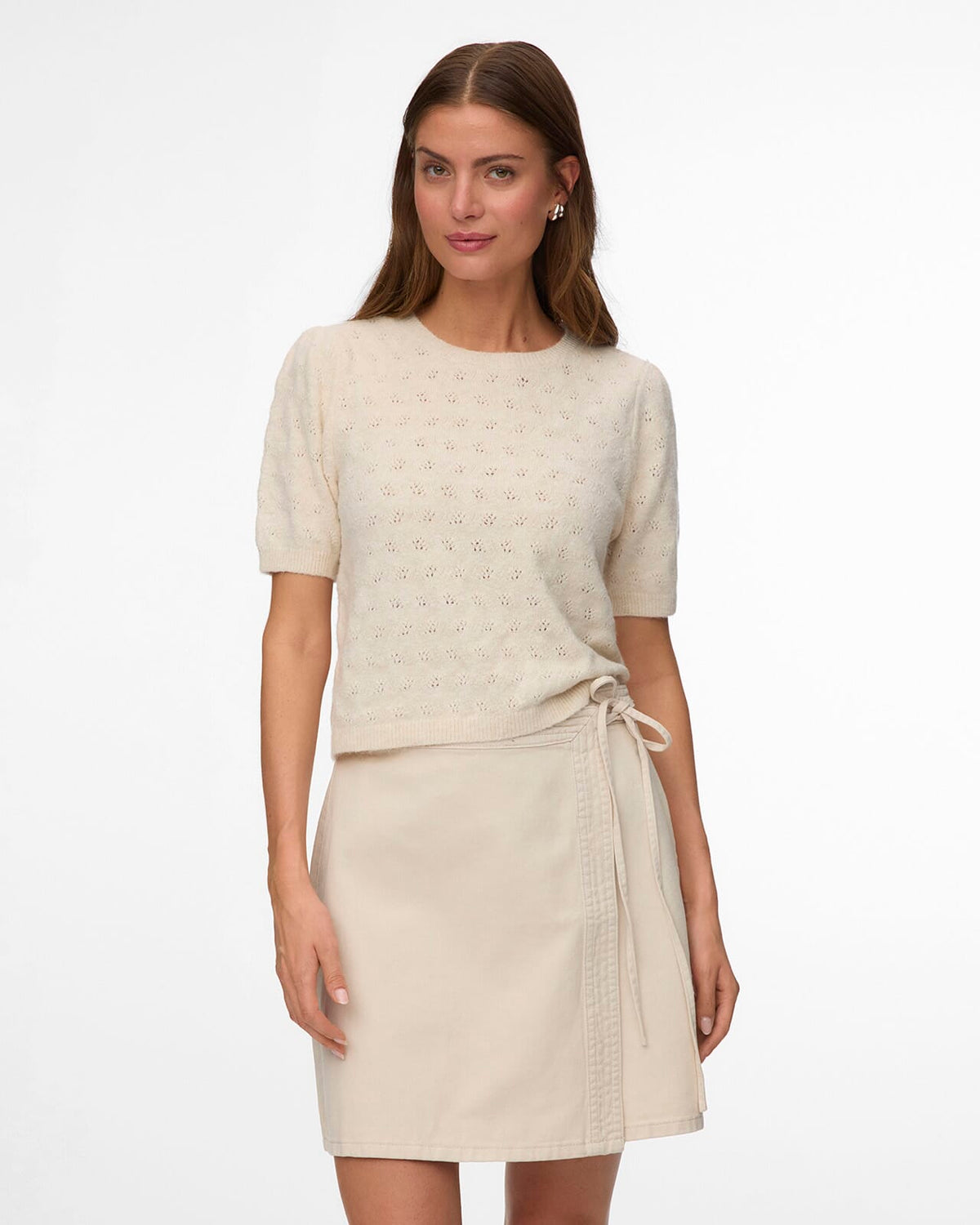 VERO MODA Strikket Topp Doffy Stitch 2/4 O-neck Pullover - Birch Melange