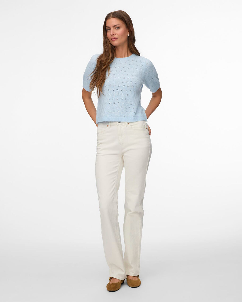 VERO MODA Strikket Topp Doffy Stitch 2/4 O-neck Pullover - Cashmere Blue Melange