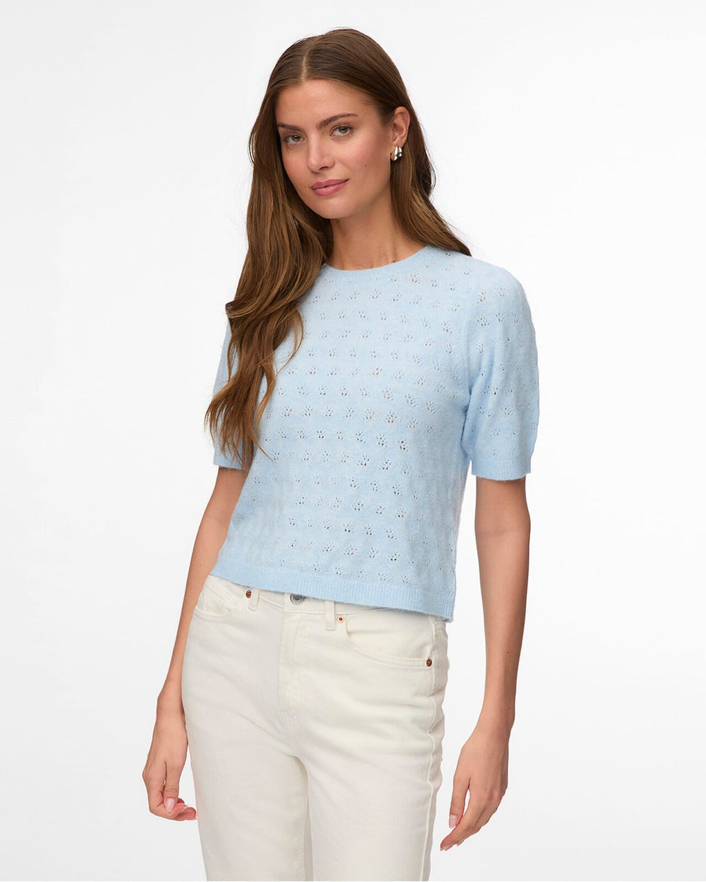 VERO MODA Strikket Topp Doffy Stitch 2/4 O-neck Pullover - Cashmere Blue Melange