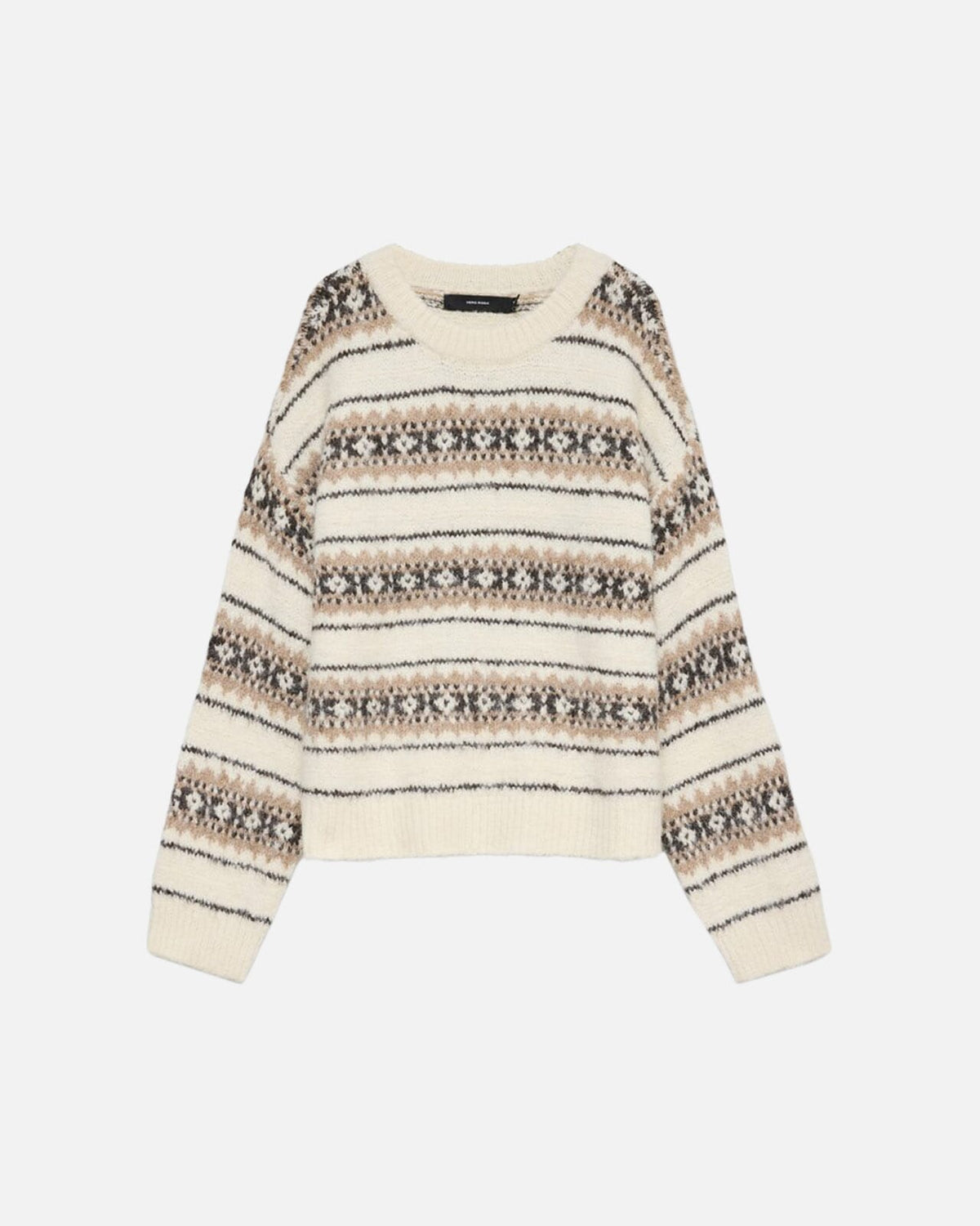 VERO MODA Strikkegenser Sola LS O-neck Pullover - Birch/ Silver Mink/ Chocolate Torte