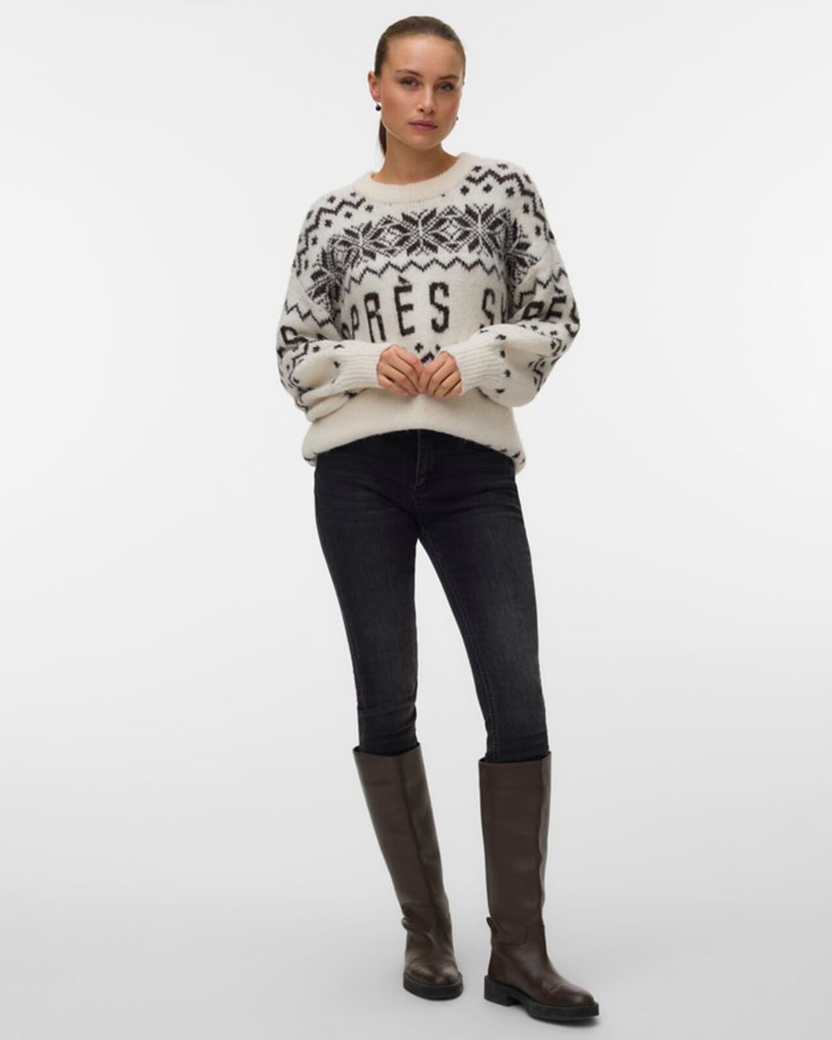 VERO MODA Strikkegenser Moritz LS O-neck - Birch/ Chocolate Torte
