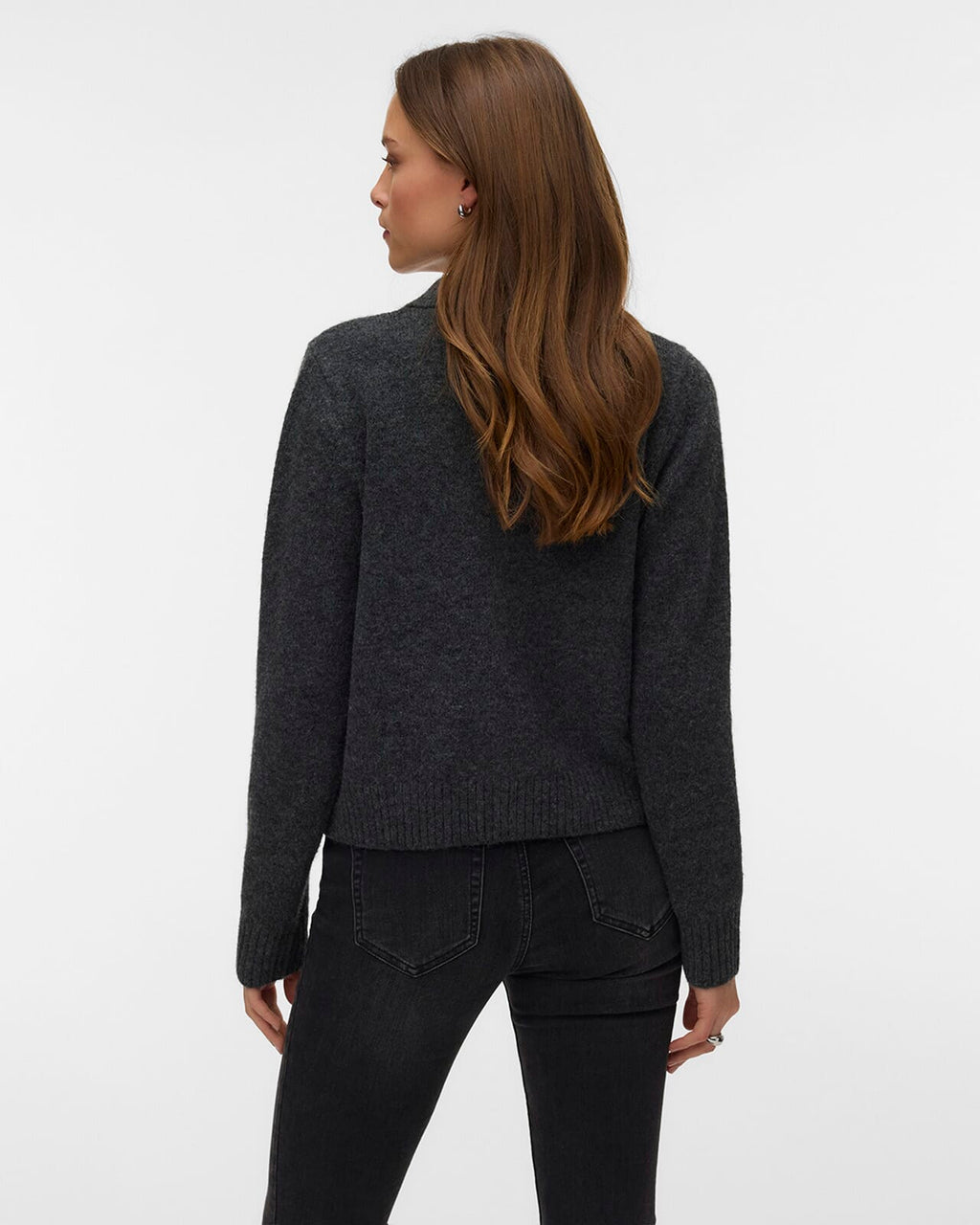 VERO MODA Cardigan Cavallo LS Polo Cardigan - Dark Grey Melange/ Potting Scoll