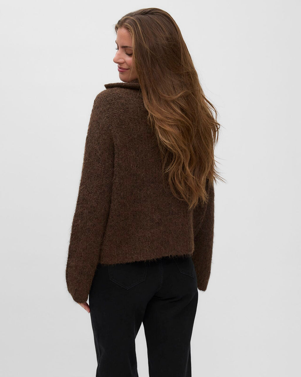 VERO MODA Strikkegenser Nolan LS Zipper - Chocolate Torte Melange