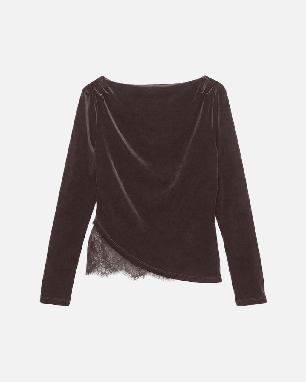 VERO MODA Topp Rikke LS Boatneck Lace Mix - Chocolate Torte