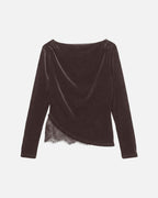 VERO MODA Topp Rikke LS Boatneck Lace Mix - Chocolate Torte