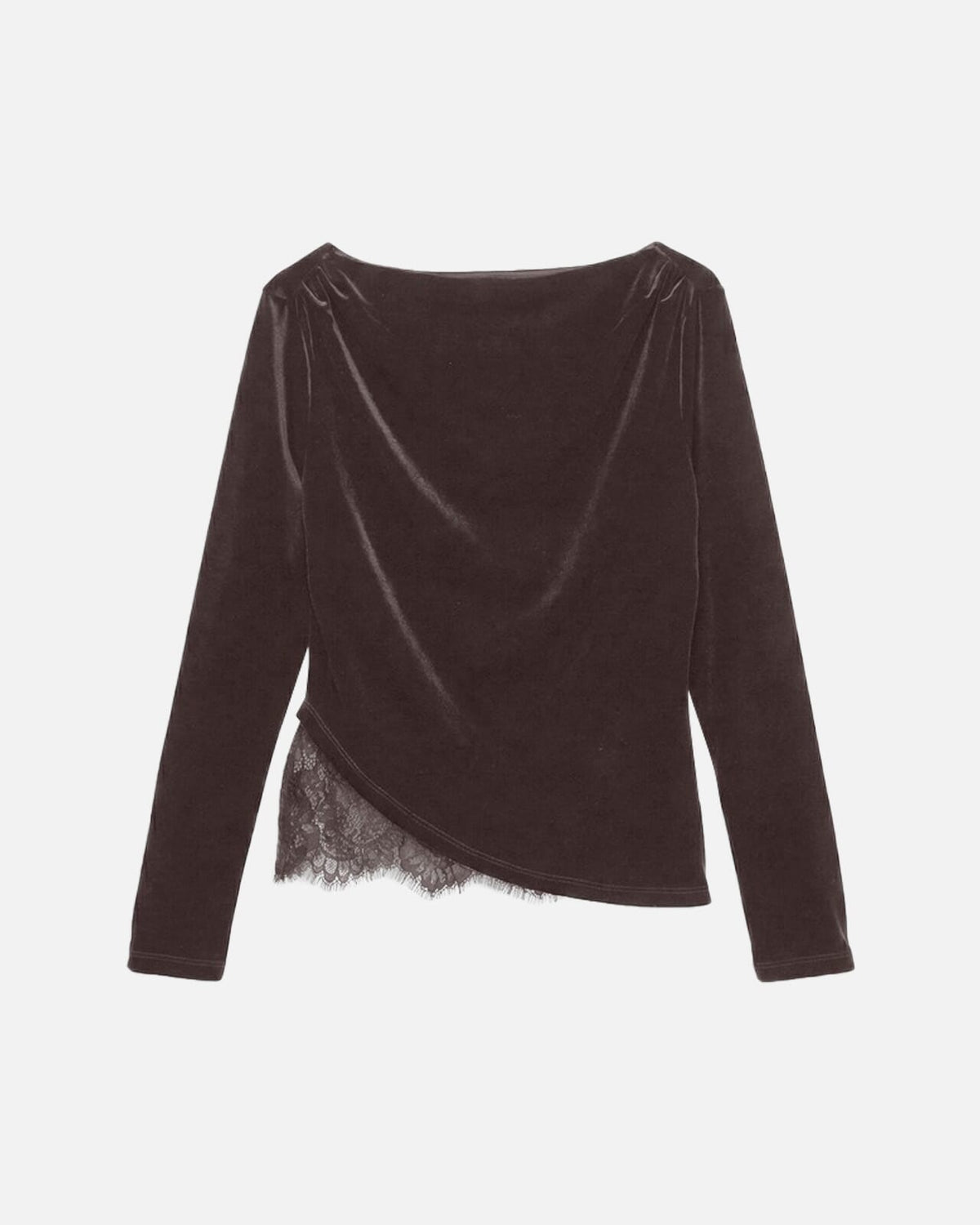 VERO MODA Topp Rikke LS Boatneck Lace Mix - Chocolate Torte