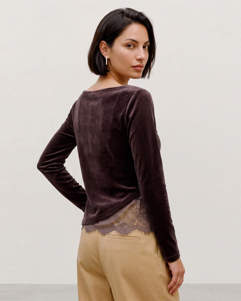 VERO MODA Topp Rikke LS Boatneck Lace Mix - Chocolate Torte