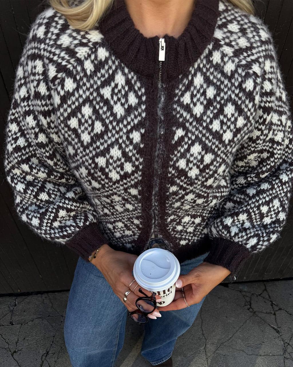 Vero Moda Cardigan Inga LS O-neck Zip - Chocolate Torte w. Birch