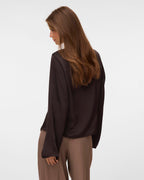 VERO MODA Satengtopp Miro LS Boat Neck - Chocolate Torte