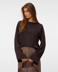 VERO MODA Satengtopp Miro LS Boat Neck - Chocolate Torte