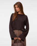 VERO MODA Satengtopp Miro LS Boat Neck - Chocolate Torte