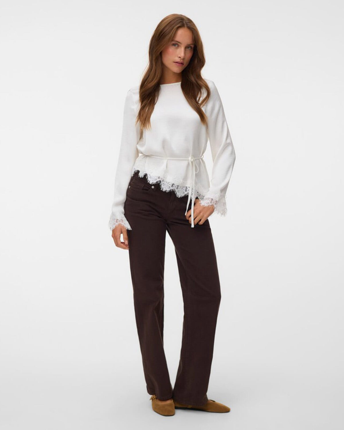 VERO MODA Satengtopp LS Miro Lace - Snow White DTM lace
