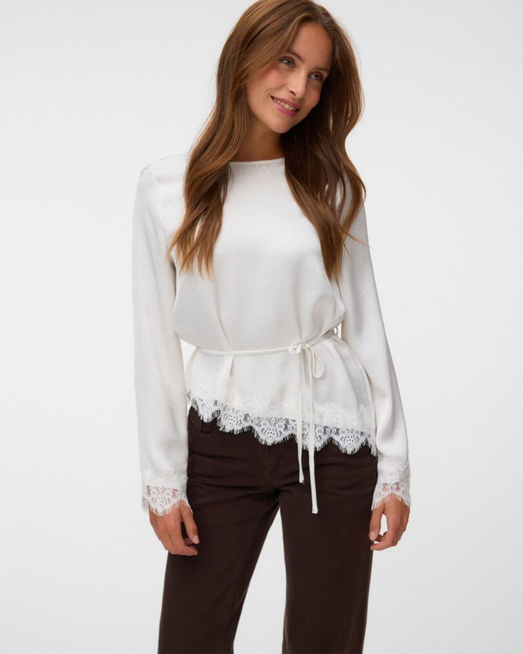 VERO MODA Satengtopp LS Miro Lace - Snow White DTM lace
