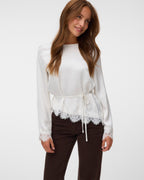 VERO MODA Satengtopp LS Miro Lace - Snow White DTM lace