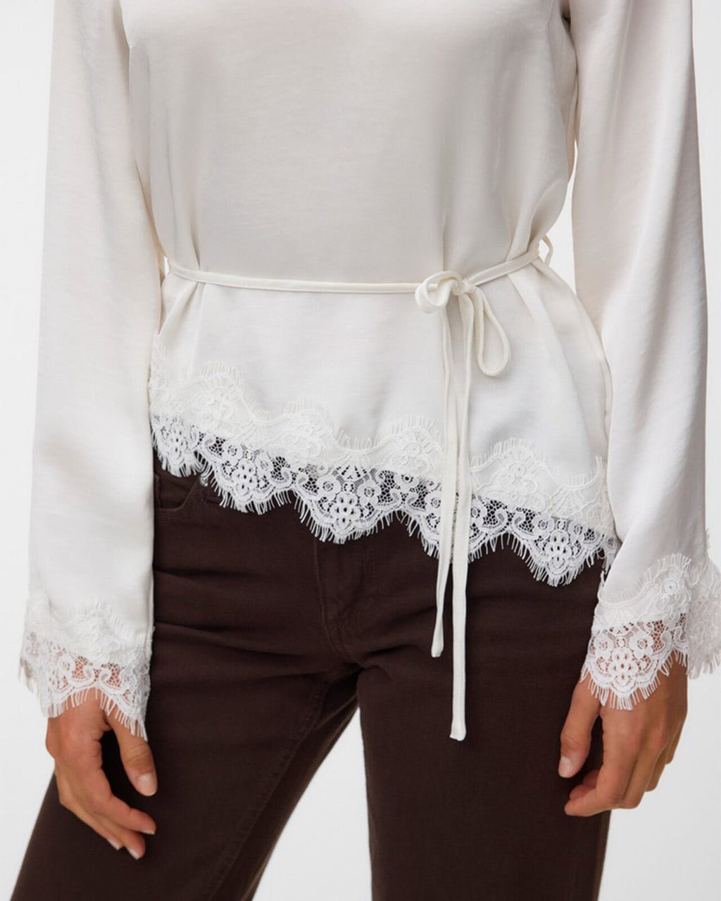VERO MODA Satengtopp LS Miro Lace - Snow White DTM lace