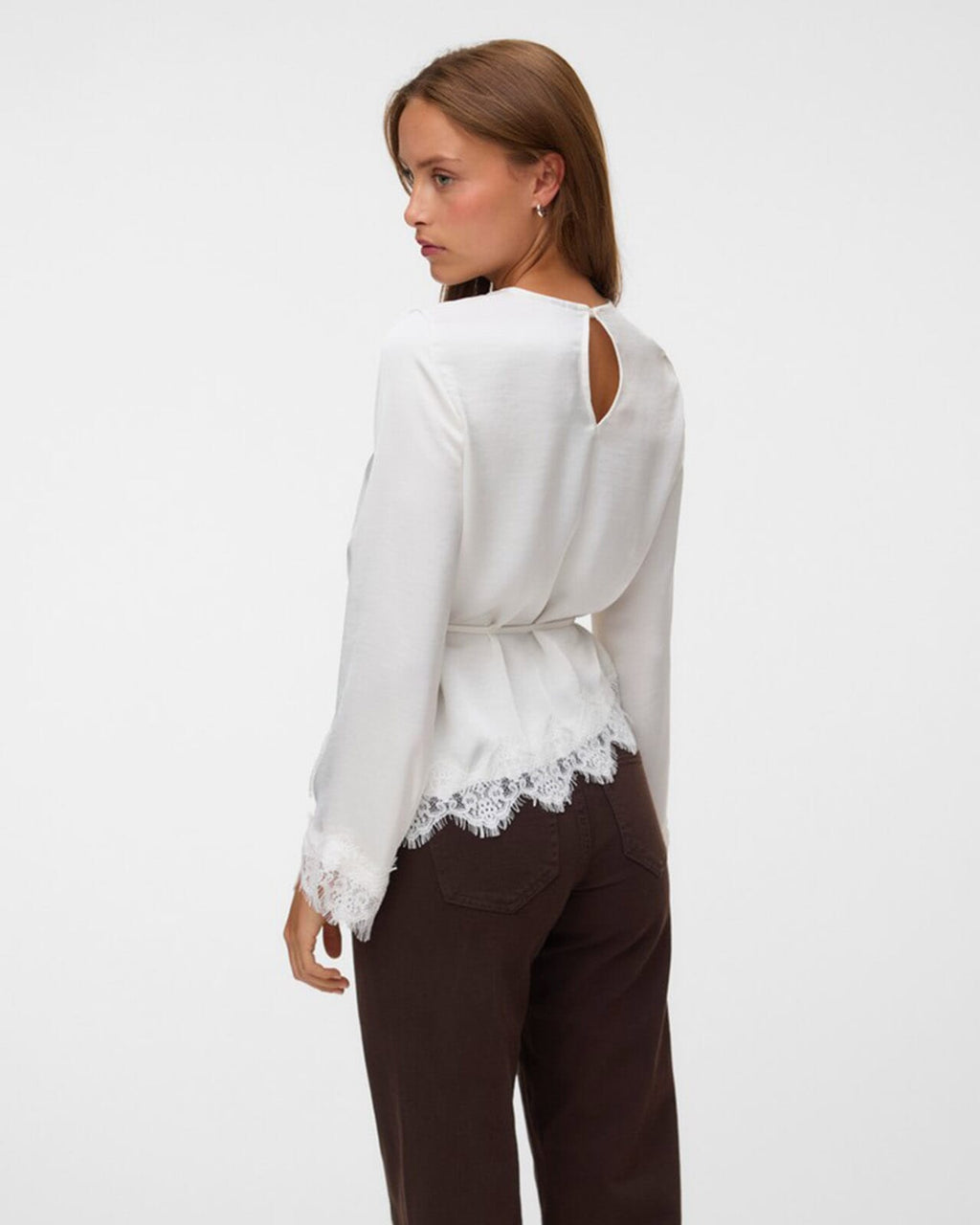 VERO MODA Satengtopp LS Miro Lace - Snow White DTM lace