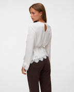 VERO MODA Satengtopp LS Miro Lace - Snow White DTM lace