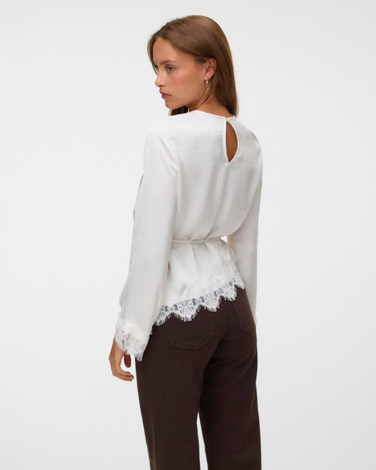 VERO MODA Satengtopp LS Miro Lace - Snow White DTM lace