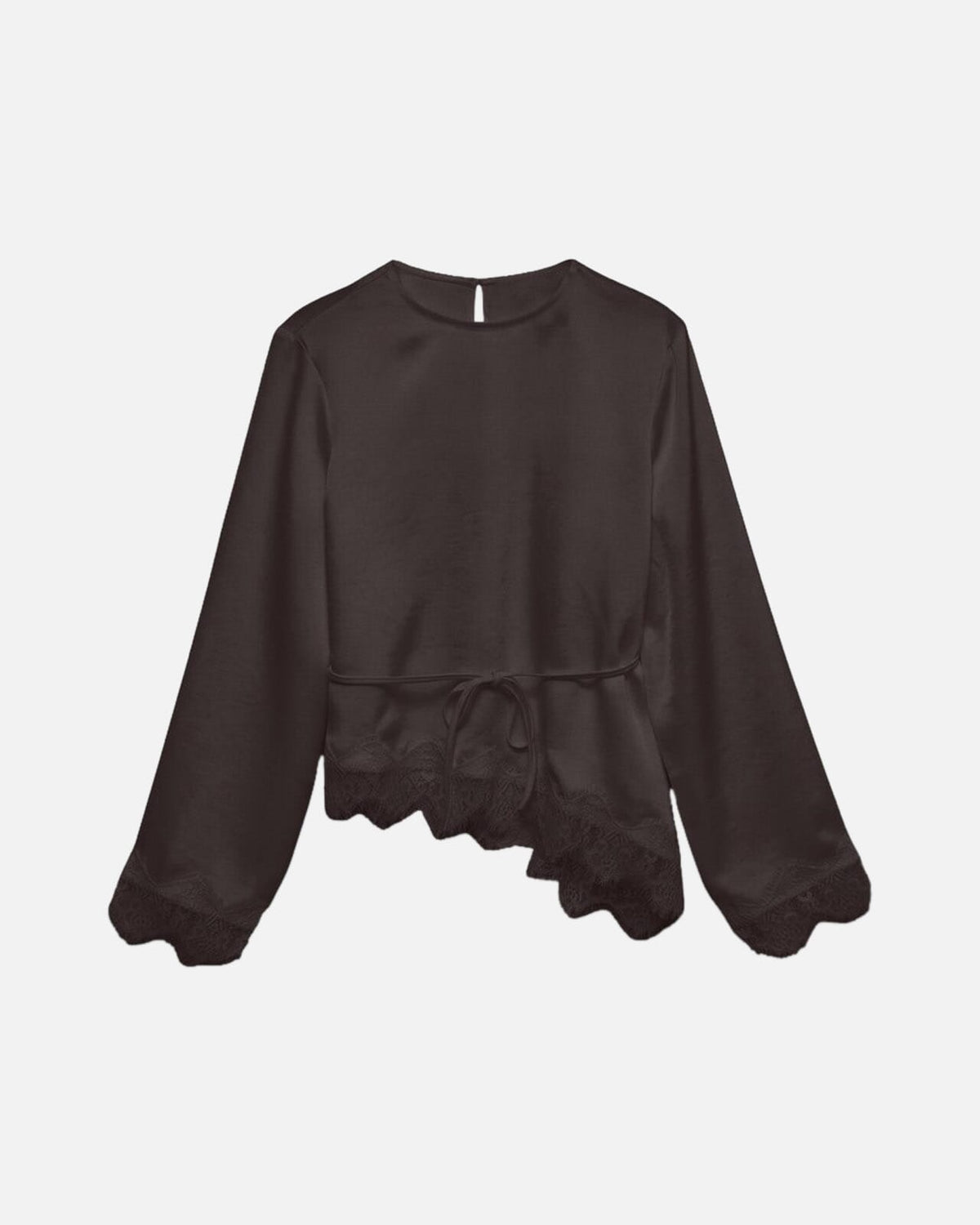 VERO MODA Satengtopp LS Miro Lace - Chocolate Torte/ DTM lace